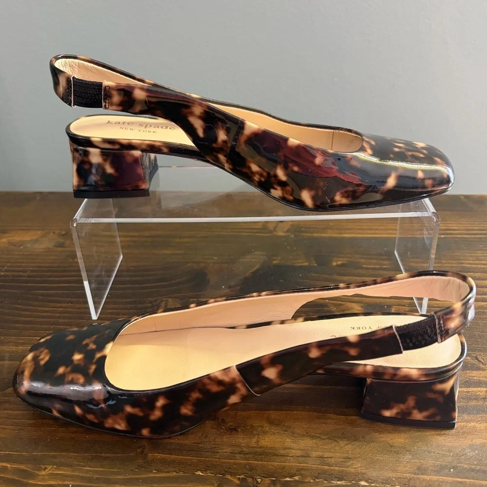 Kate Spade Brown Tortoise Square Toe Slingback Flats Women’s Size 6M